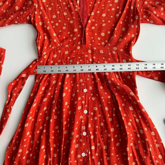 Faithfull the Brand Ditsy Floral Arm Back Bow Deep V Short Sleeve Mini Dress XS - Picture 5 of 8